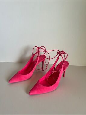 Christian Louboutin Hot Pink Suede Lace-Up Pointed Stiletto Heels
